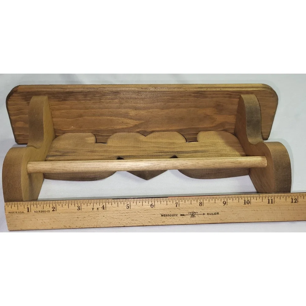 Vintage Wooden Heart Wall Shelf Towel Bar Medium Brown Country Farmhouse Rustic